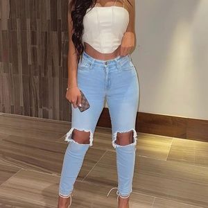 Blue High Rise Jeans - Light Blue Wash